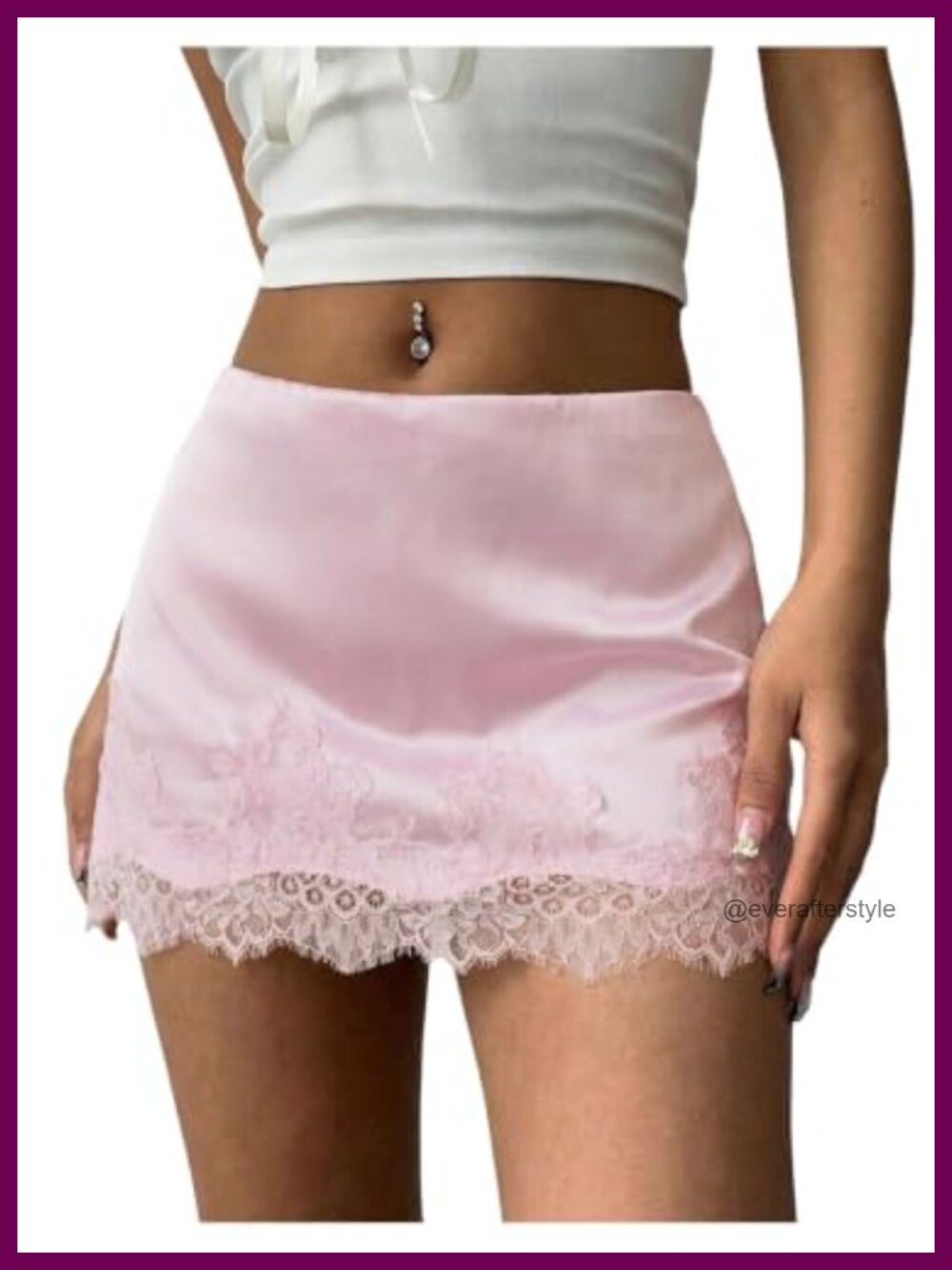 Lace Trim Satin Low Rise Mini Skirt Y2K Party Night Out